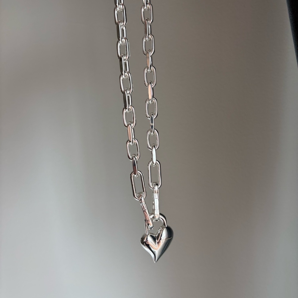 Jenny Bird Padlock Heart Pendant Link Necklace, Silver - Picture 10 of 15
